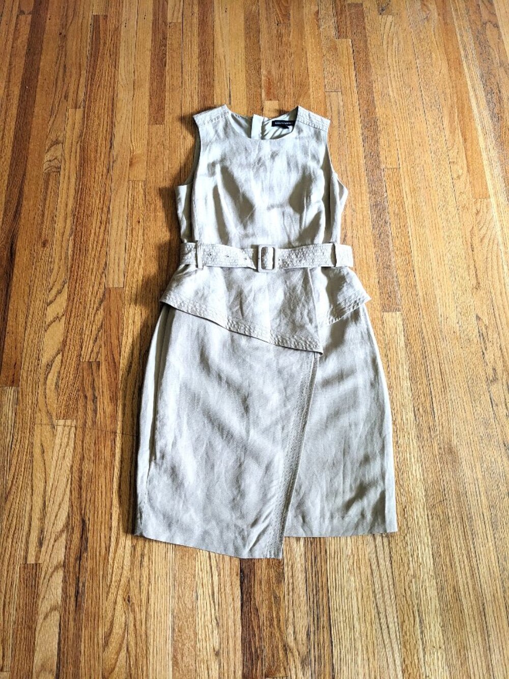 Banana Republic sleeveless linen blend belted dress with peplum